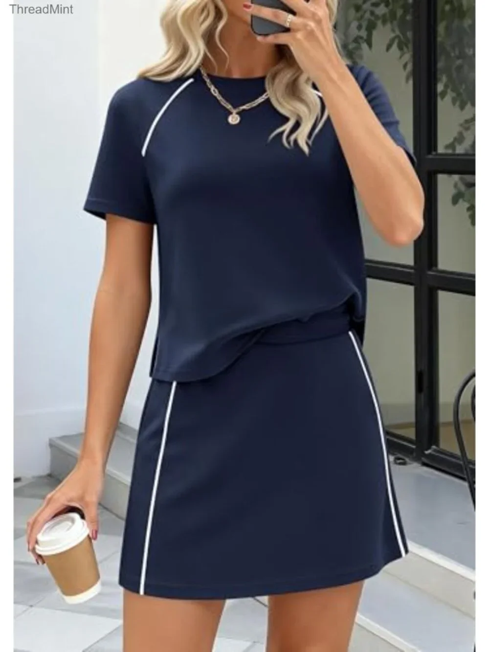 2 Piece Skirt Set Women Summer Matching Lounge Outfit Short Sleeve